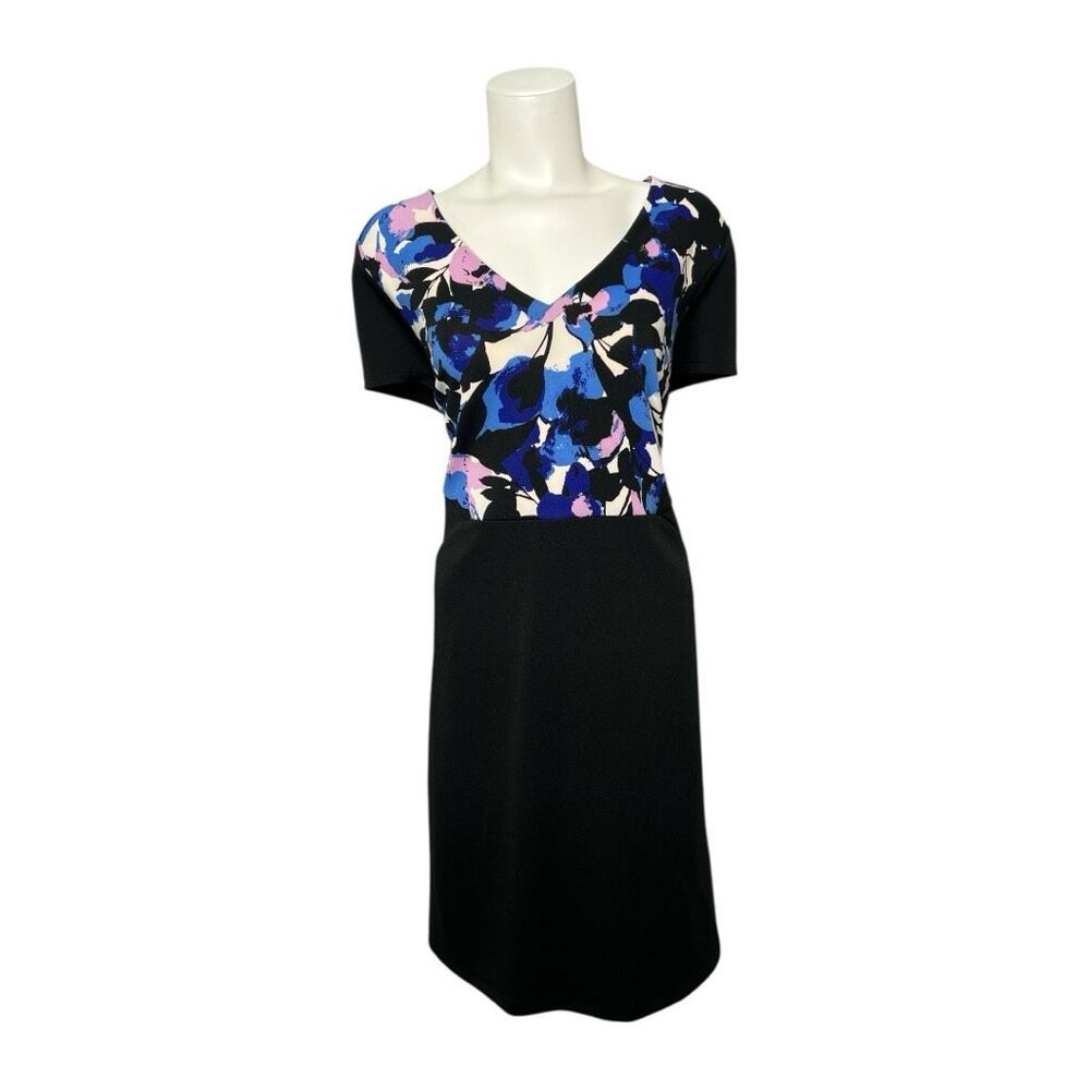 worthington Black Blue Pink Floral Sheath‎ Dress Sz 16